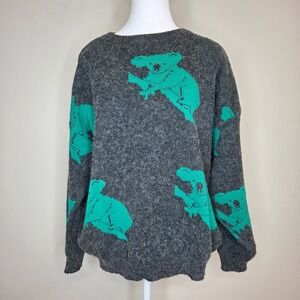 Vintage Australia Koala Angora Blend Sweater Gray Teal Green Womens Medium
